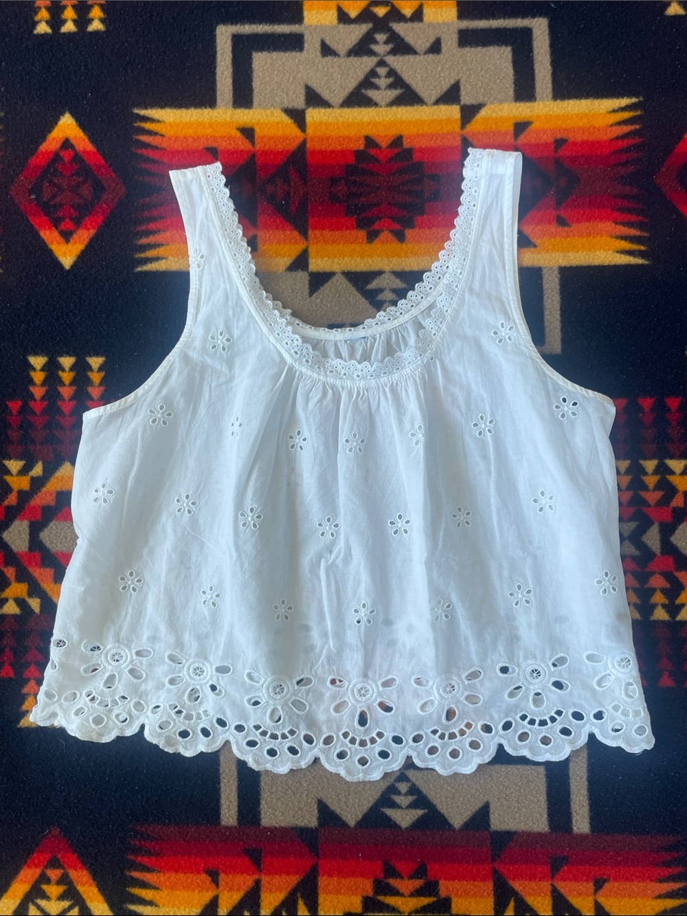 White Eyelet Lace Crop Tank Top - Women